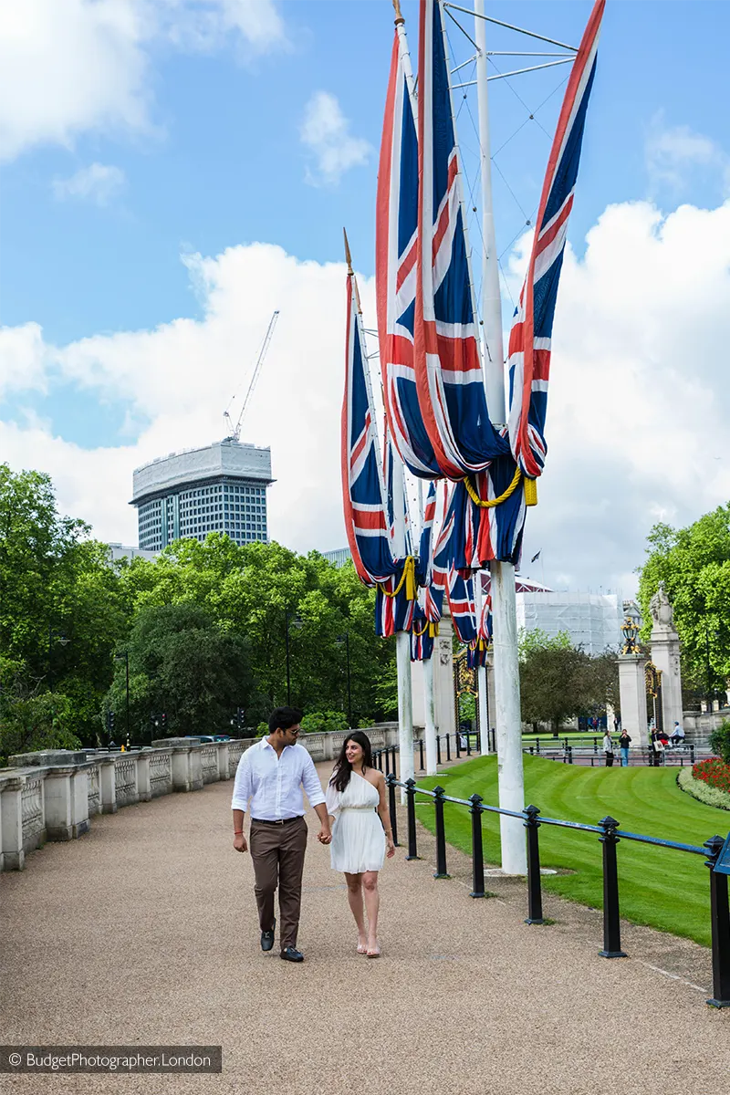 Couple Walking at Buckingham Palace