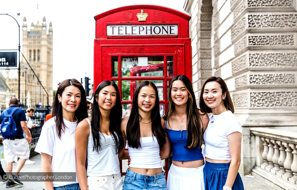 Family Shot in front of Red Phone Box